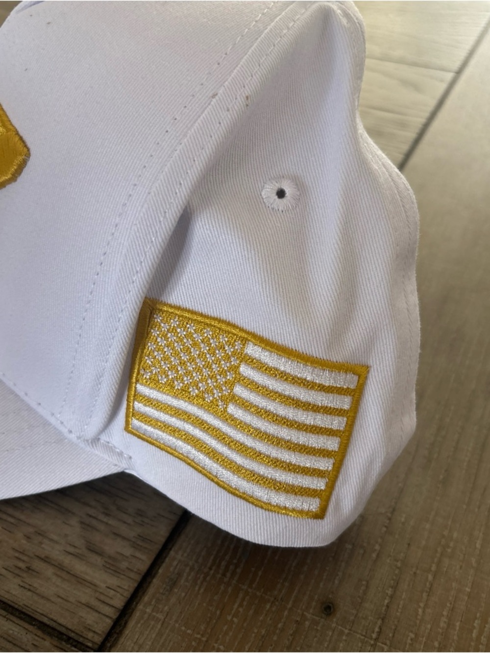White TPUSA Cap Gold '47' And Gold Embroidered American Flag. NEW - Picture 2 of 11